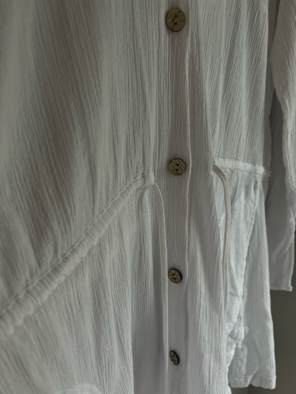 White 100% Cotton Gauze Hooded Tunic | Boho Beach Cover Up Large - Picture 5 of 6